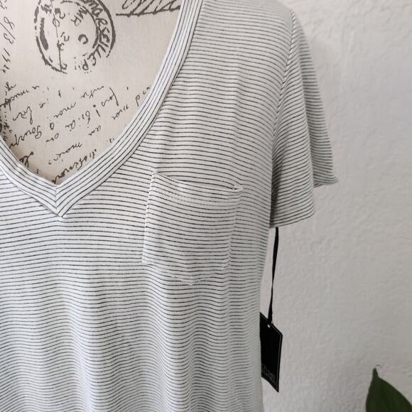 Michael Lauren Revolve V-Neck Striped White Black T-Shirt Dress L Short Sleeve - Picture 3 of 9